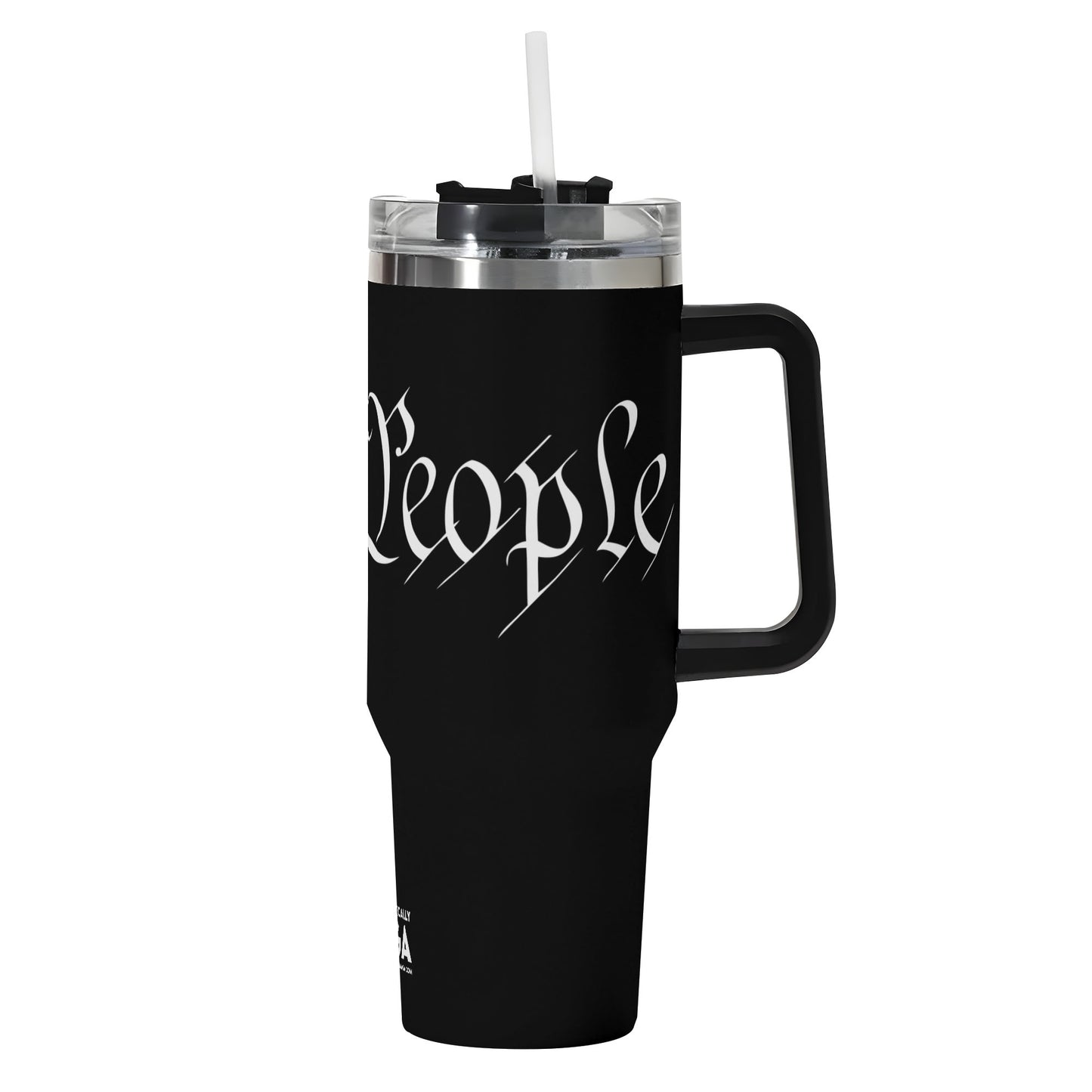 We The People 40oz Stainless Steel Tumbler With Black Handle and Straw