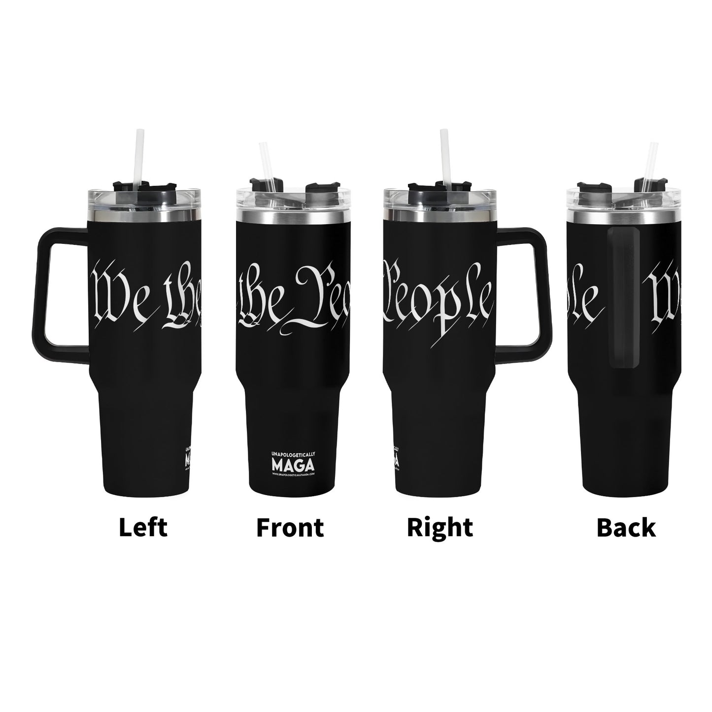 We The People 40oz Stainless Steel Tumbler With Black Handle and Straw