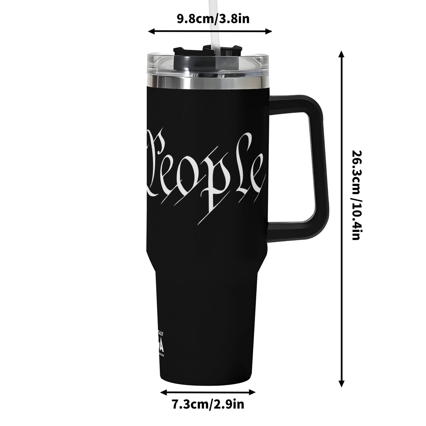 We The People 40oz Stainless Steel Tumbler With Black Handle and Straw