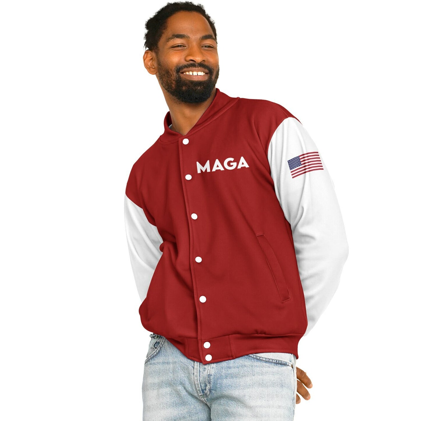 MAGA Red & White Baseball Jacket