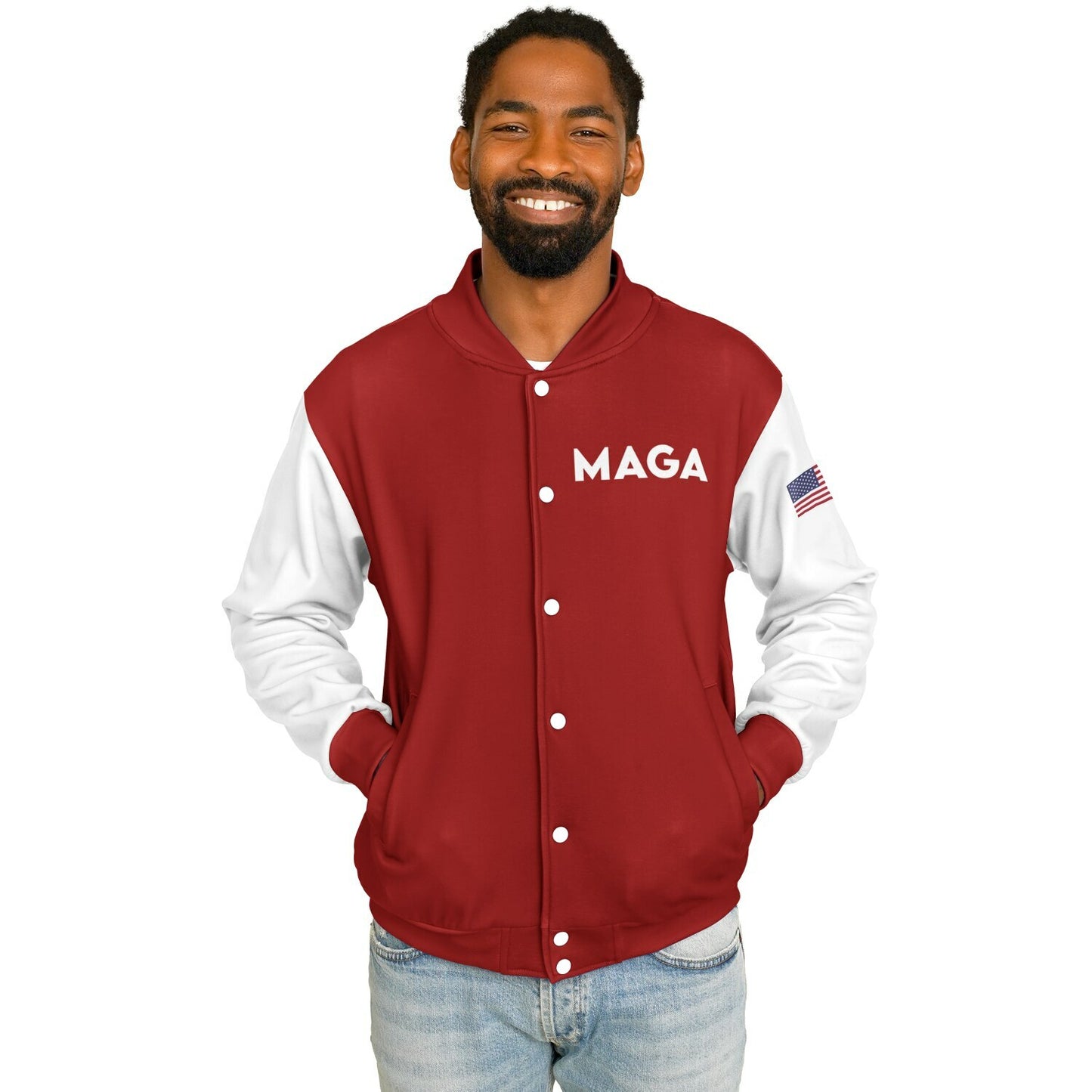 MAGA Red & White Baseball Jacket